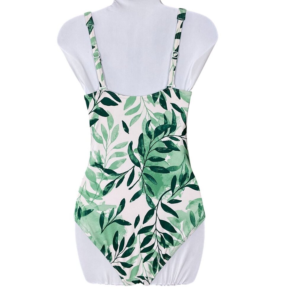Nip Tuck Swim Oasis Green Leaf Print Joanne Twist Front One Piece Swimsuit 6 - Picture 4 of 10